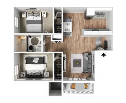 2 Bed 1 Bath Floor Plan at Avante Apartments, California, 91764